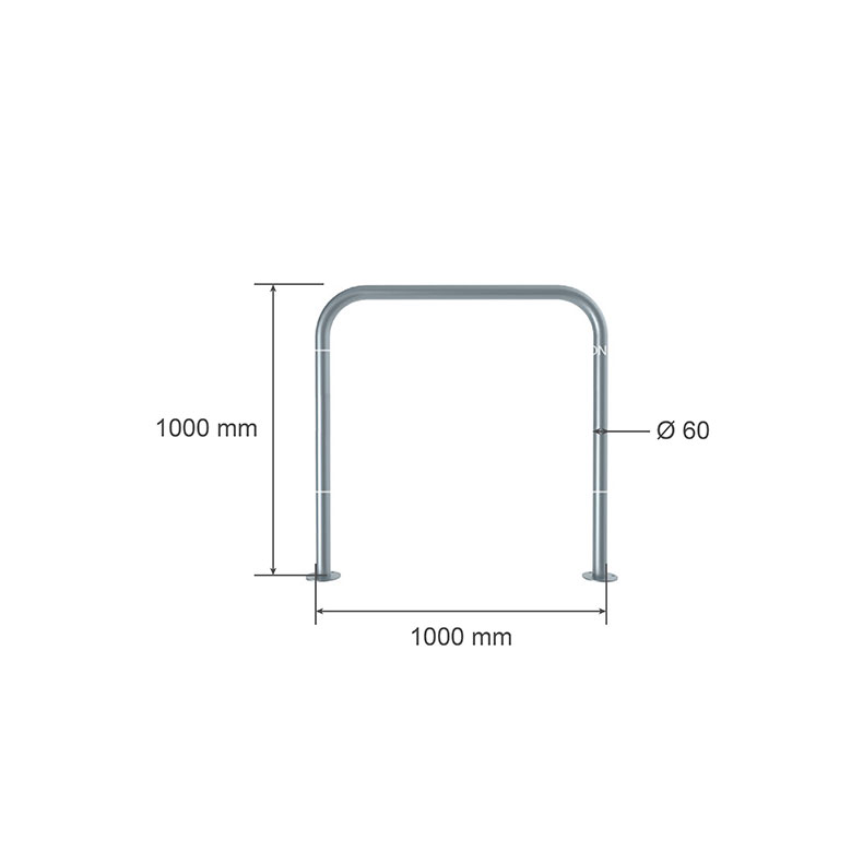 Dessin de l'arceau de protection simple avec platine de type 1000 sans barre transversale montrant les dimensions.