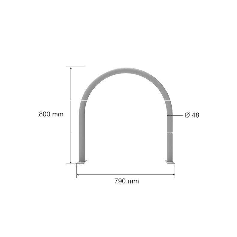 Dessin en 3D montrant les dimensions de l'Arceau de vélo épingle à platine, fabriqué par Sino Concept.