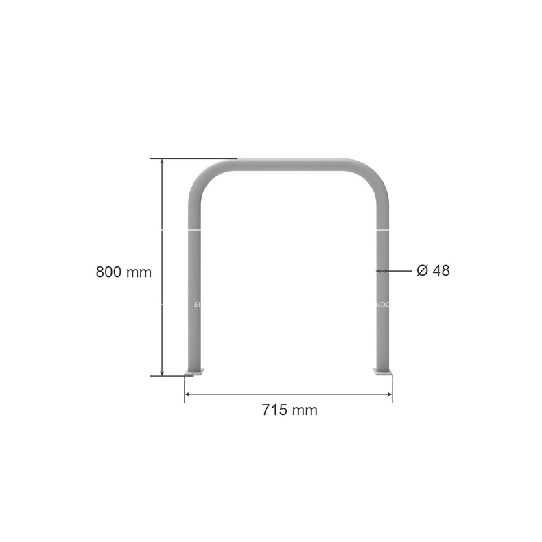 Dessin en 3D montrant les dimensions de l'arceau de vélo U inversé à platine, fabriqué par Sino Concept.