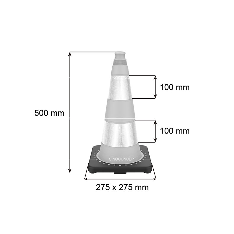 Cône de signalisation lesté en PVC de 50 cm pour balisage de travaux